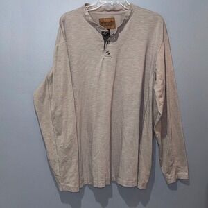 Venado Mens XL Henley Shirt Long Sleeve Slub Knit Khaki Cotton Blend‎ 3 Button
